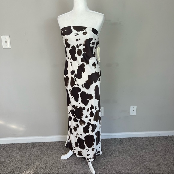 NWT BY ANTHROPOLOGIE SATIN MIDI SLIP DRESS COW PRINT SIZE SMALL - Picture 13 of 16